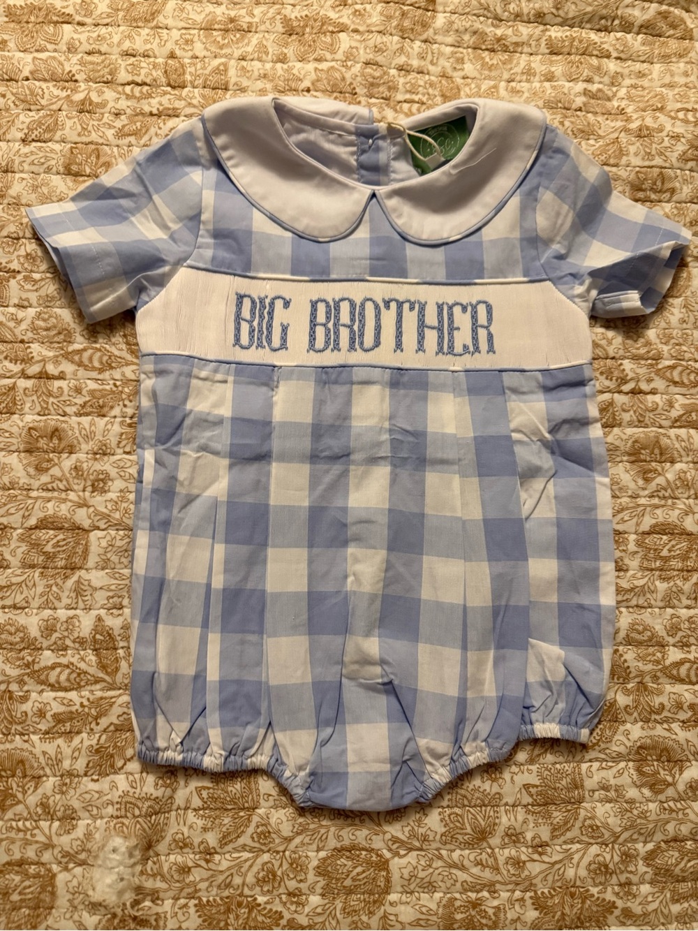 Blue & White Gingham "Big Brother" Bubble Romper